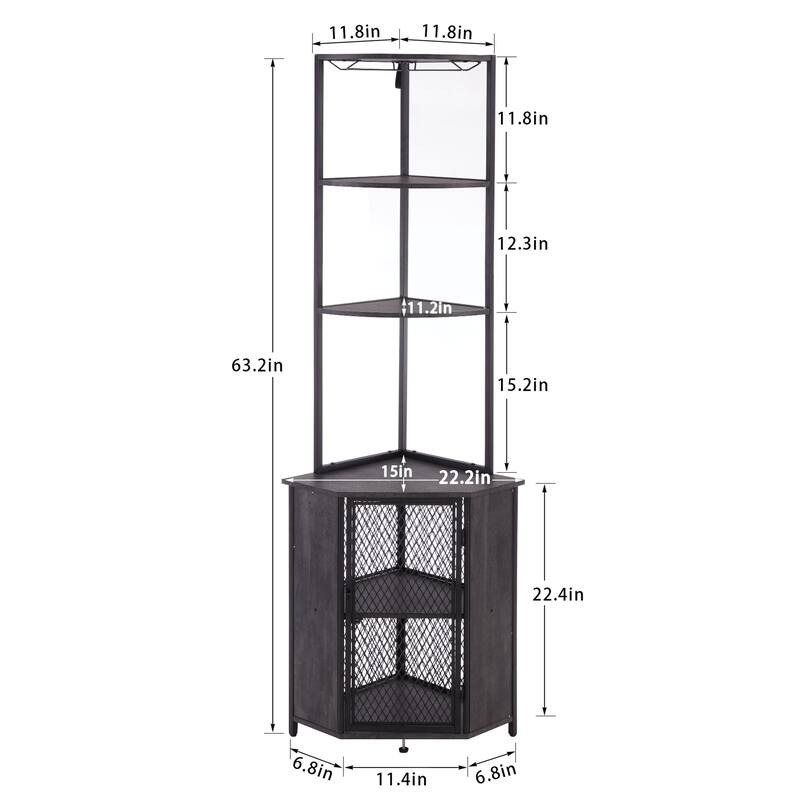 Javlergo 5-tier Wood Bookshelf Bookcase Display Corner Shelf with Storage and Glass Holder 63" Wine Bar