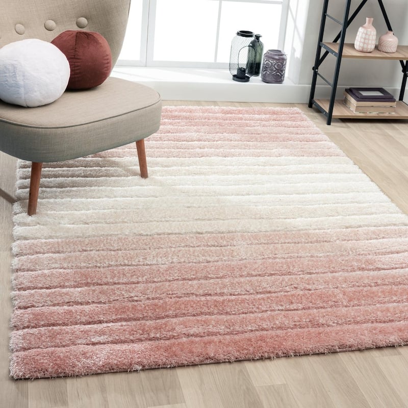 Luxe Weavers Geometric Shag Area Rug, Plush Indoor Carpet - 5x7 - Pink
