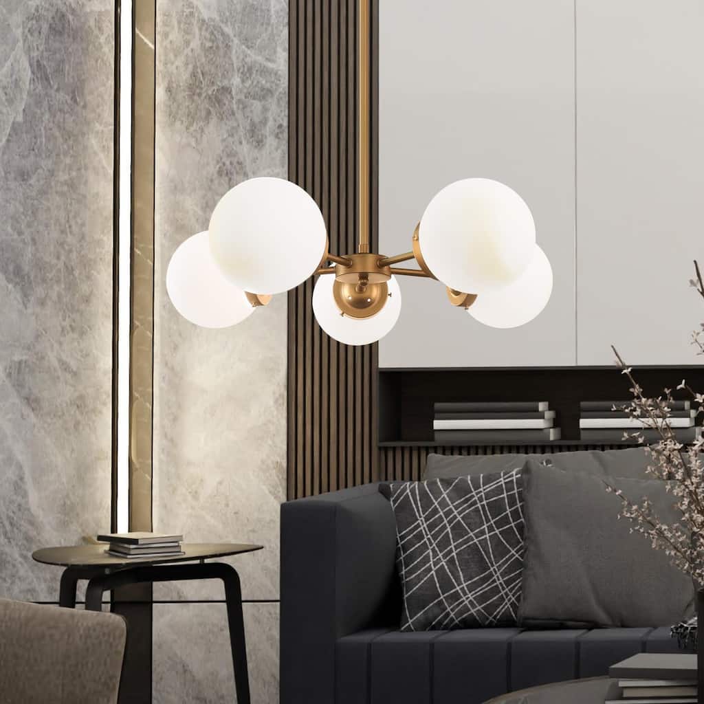 Siya Modern 5-light Frosted Glass Wheel Chandelier for Kitchen Island Bedroom - D24"x H6"