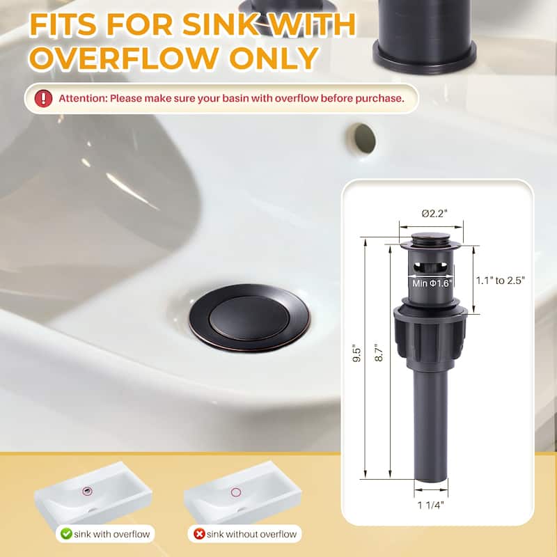 WOWOW 8 in.Double Handle Waterfall Bathroom Faucet with Pop-up Drain