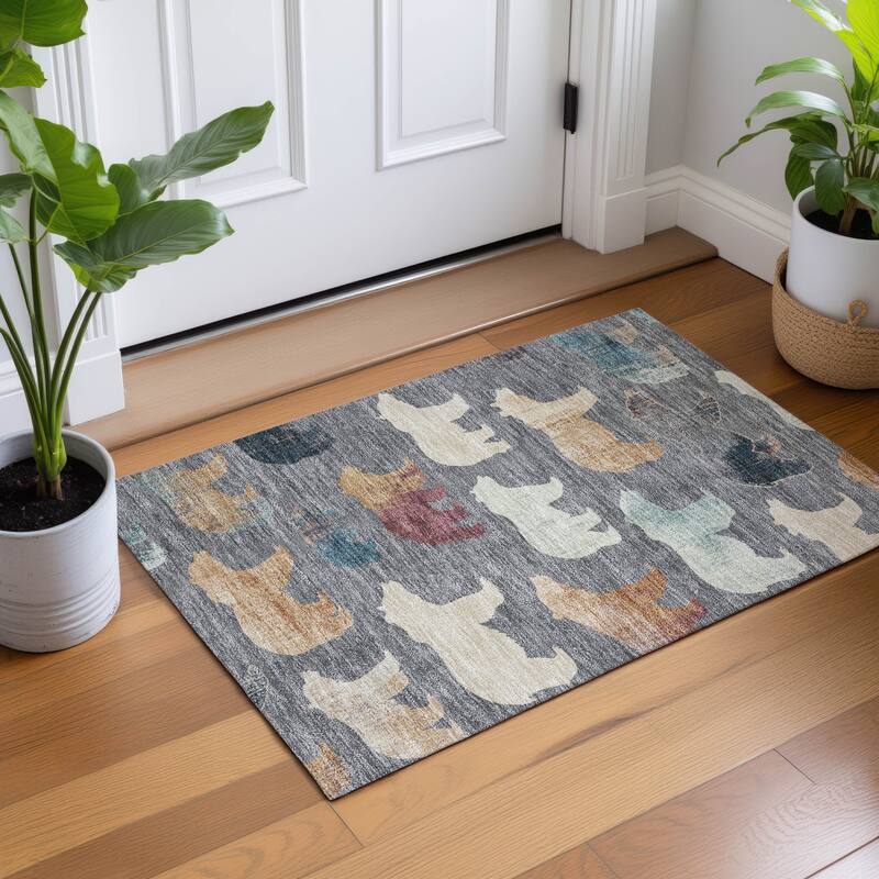 Machine Washable Indoor/ Outdoor Modern Bear Chantille Rug