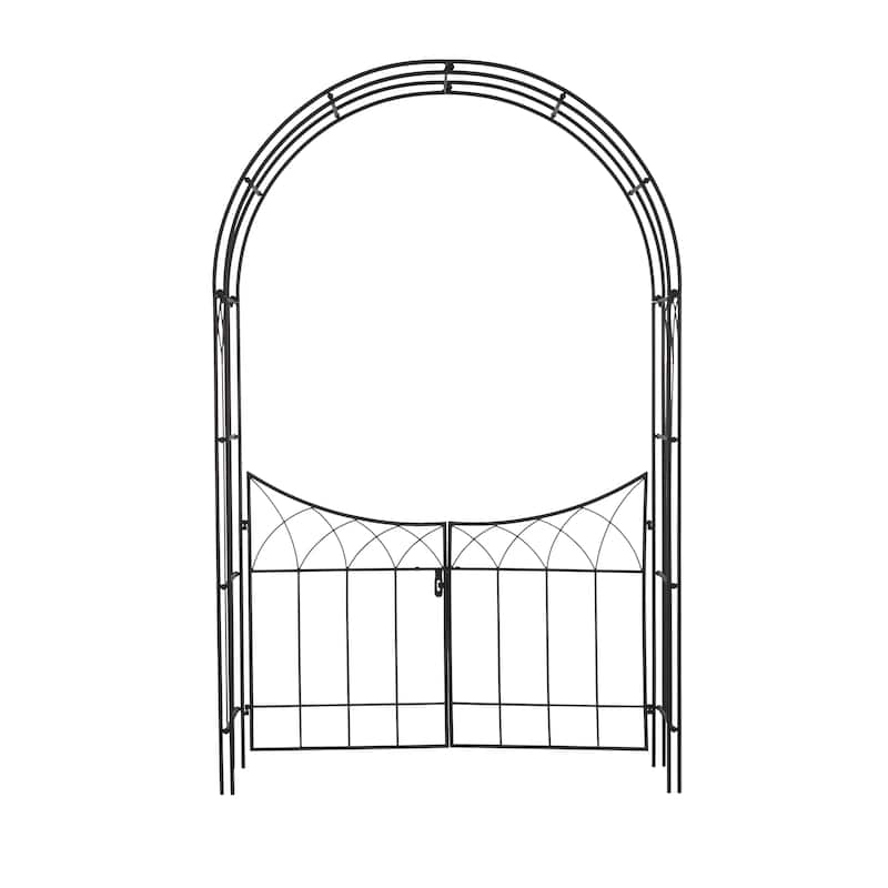 Metal Indoor Outdoor Arched Gate Garden Arbor with Lattice Work Sides - Black or White - Roche River Decor