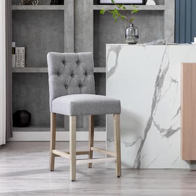 Carter 24" Classic Button Tufted Counter Stool, Antique Gray Legs