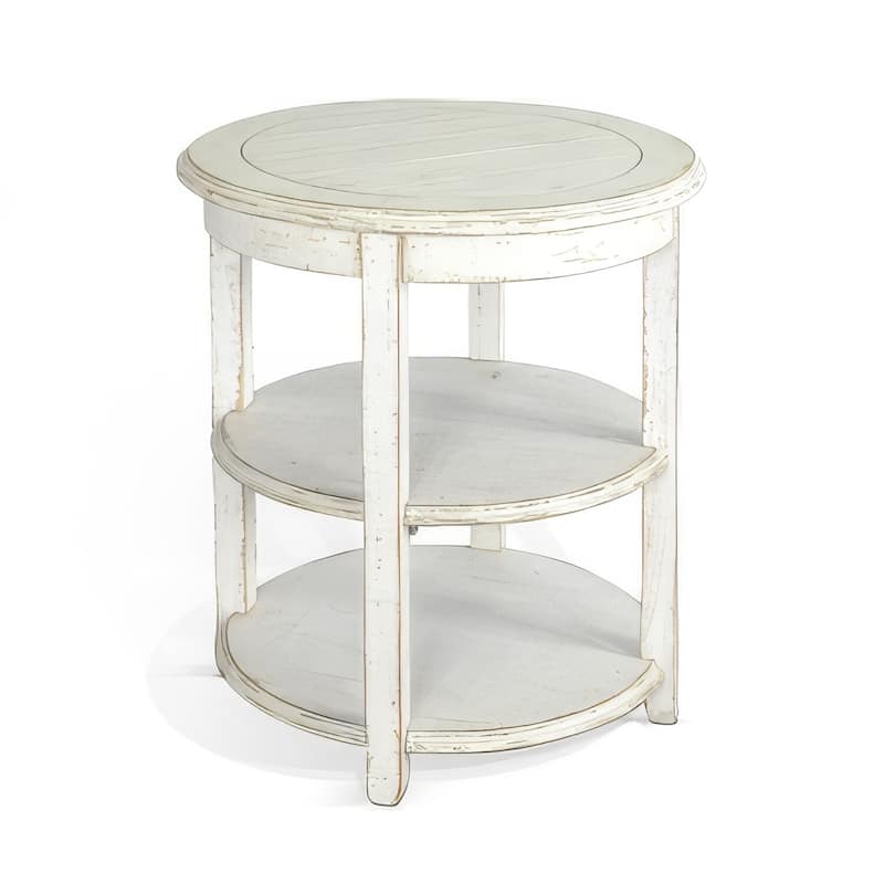 24 in. White Round Wood End Table, Sturdy Build End Side Table for Living Rooms