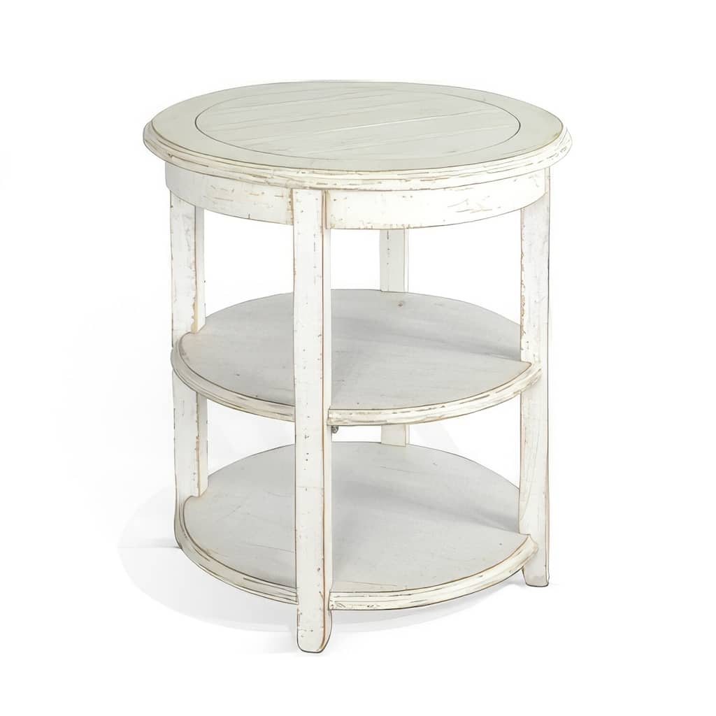 24 in. White Round Wood End Table, Sturdy Build End Side Table for Living Rooms