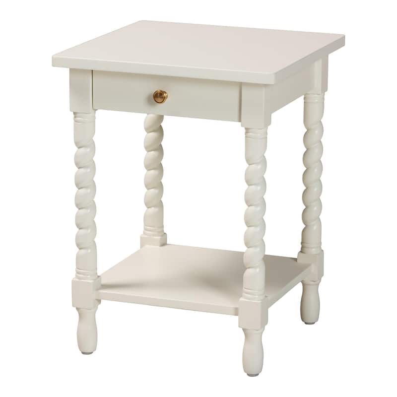 Niklas Nightstand with Twisted Legs - 1-Drawer Bedroom Side Table with Storage Shelf - White