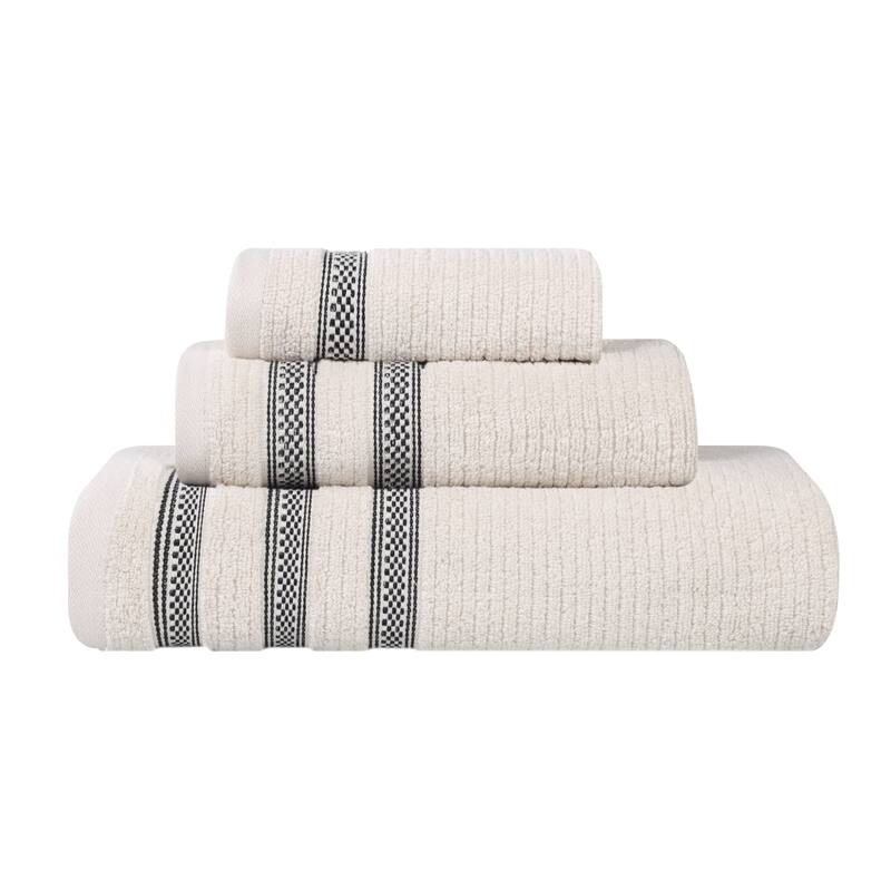 Superior Brea Zero Twist Cotton Ribbed Modern 3 Piece Bathroom Towel Set