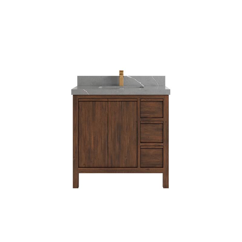 Willow Collections 36 in. W x 22 in. D Elizabeth Solid Teak Wood Center Sink Bathroom Vanity with Countertop