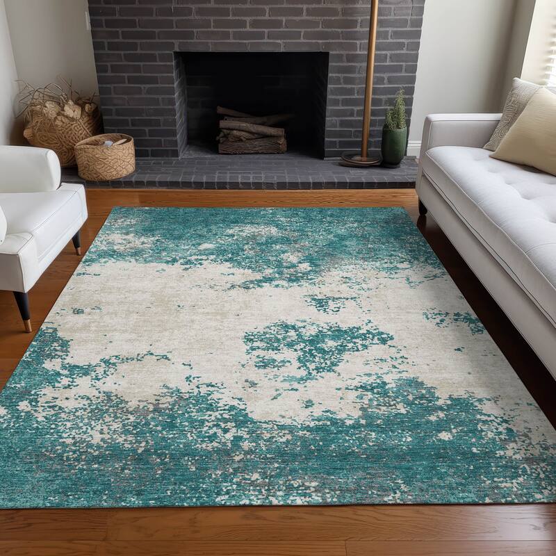 Machine Washable Indoor/ Outdoor Abstract Pixels Chantille Rug
