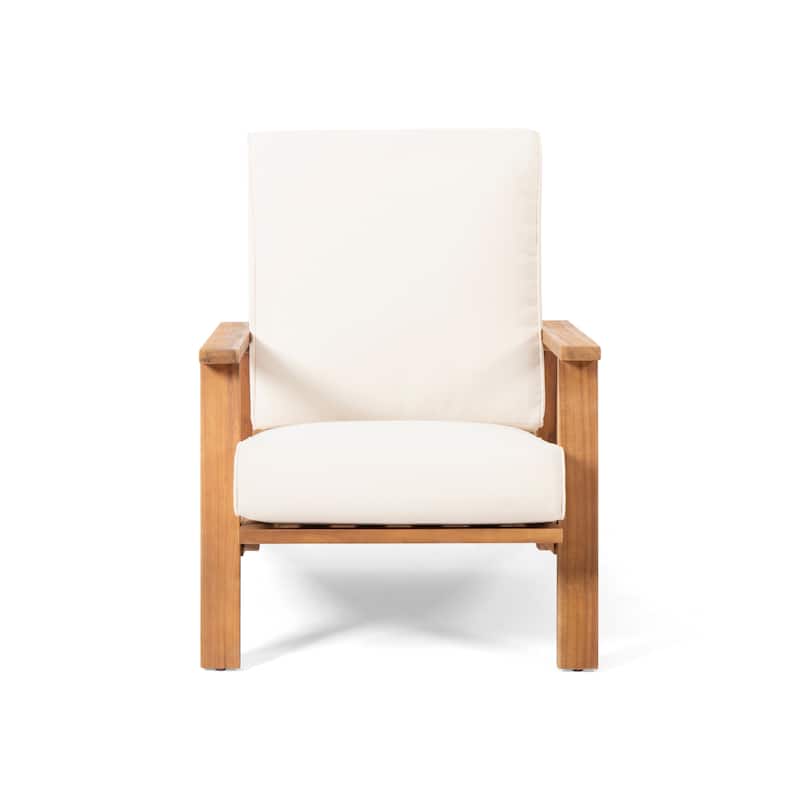 Roomfitters Mid-Century Acacia Wood Lounge Armchair with Cushions, Patio Seating Furniture