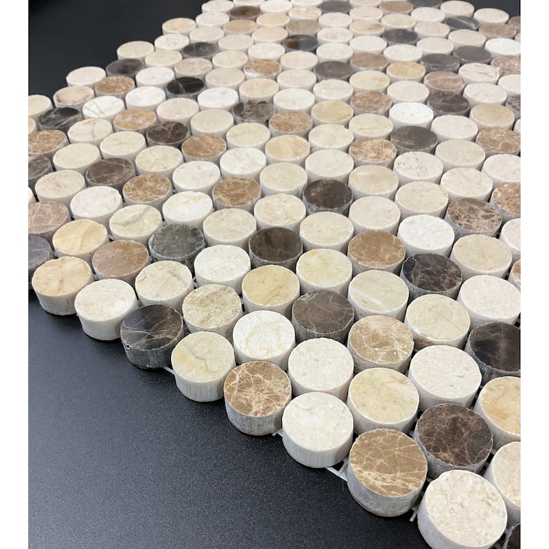 Mix Natural Marble Penny Round Marble Wall and Floor Mosaic - 1 Case (10 Sheets)