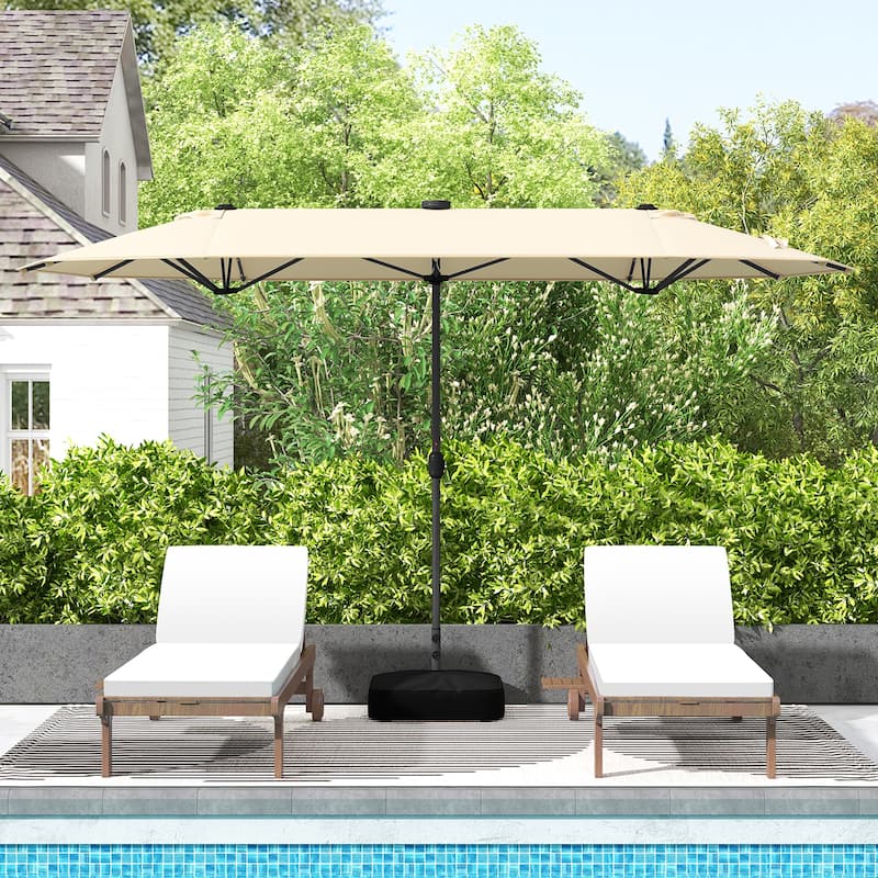 Gymax 13FT Double-sided Patio Umbrella w/ Solar Lights Crank Handle