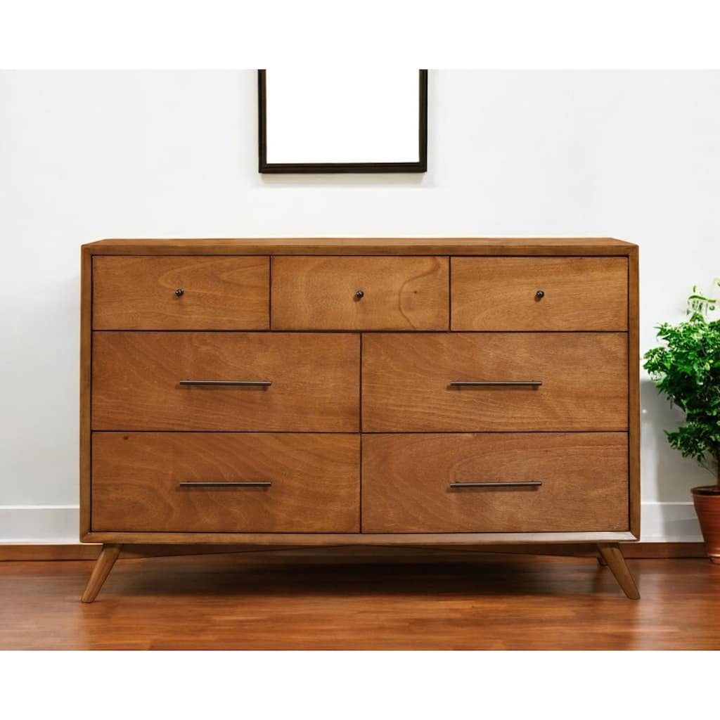 HomeRoots 56" Brown Solid Wood Seven Drawer Double Dresser