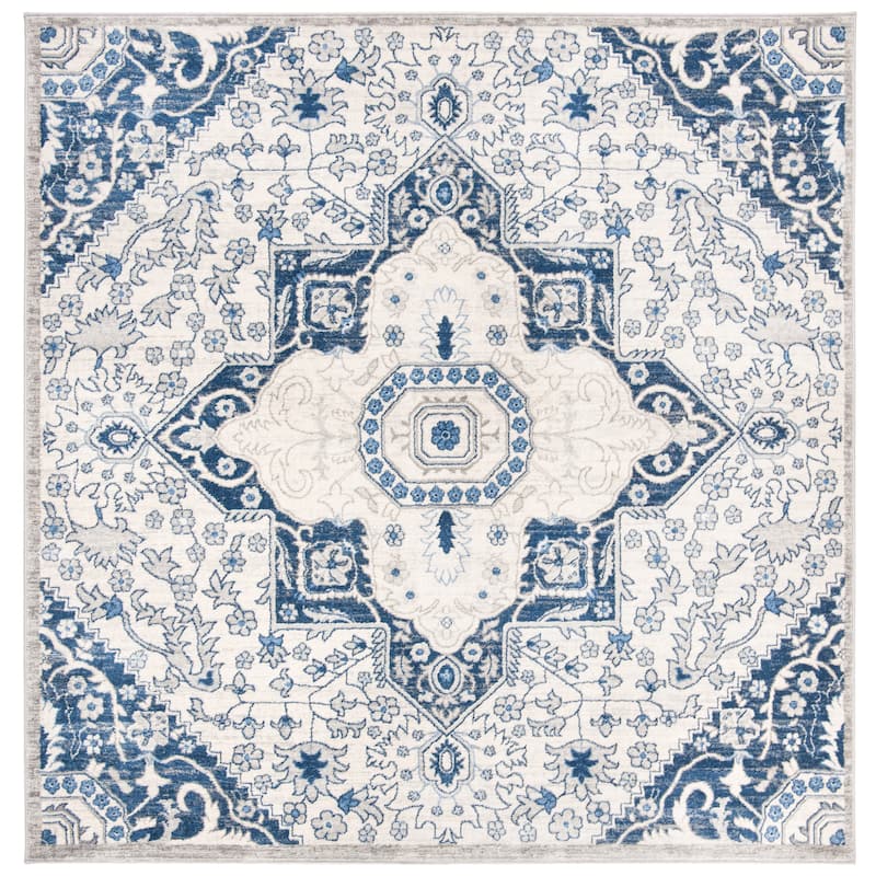 SAFAVIEH Brentwood Sira Traditional Oriental Rug - 6'7" Square - Cream/Blue