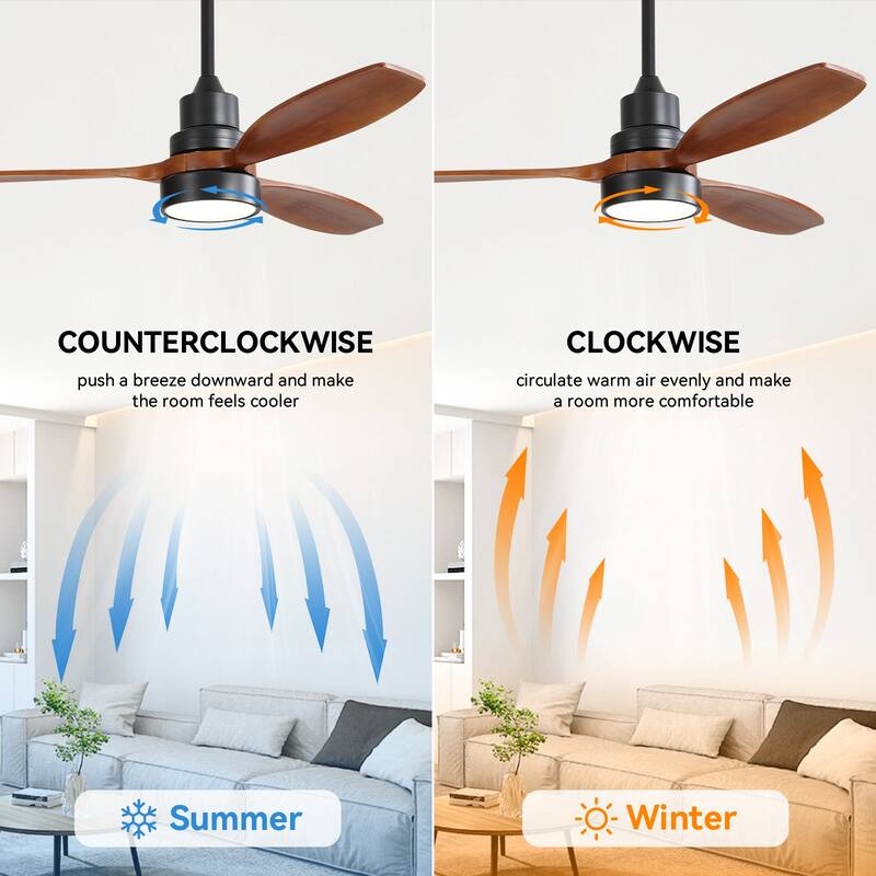 Sofucor 52" Indoor Wood Ceiling Fan Light with Remote, Integrated Light Optional