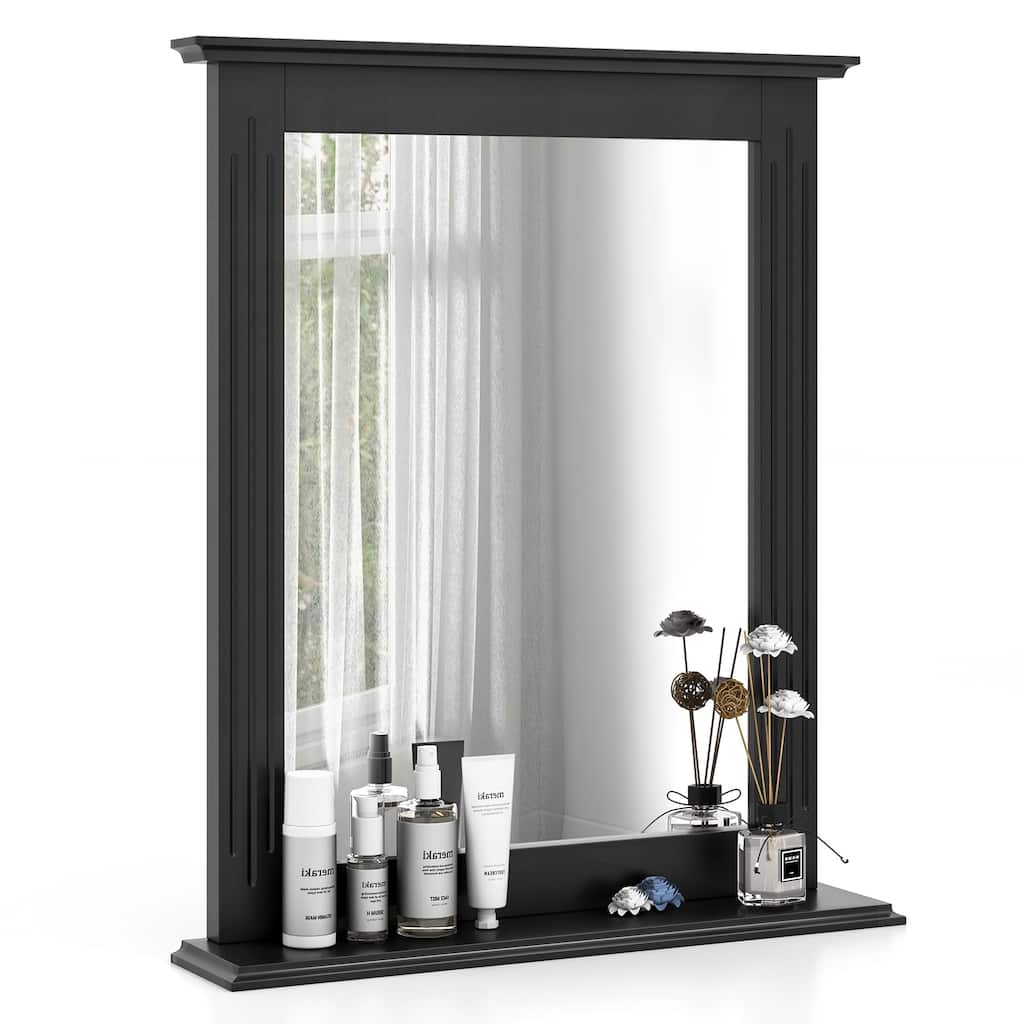 Gymax Bathroom Wall-Mounted Mirror w/ Shelf Vanity Makeup Mirror