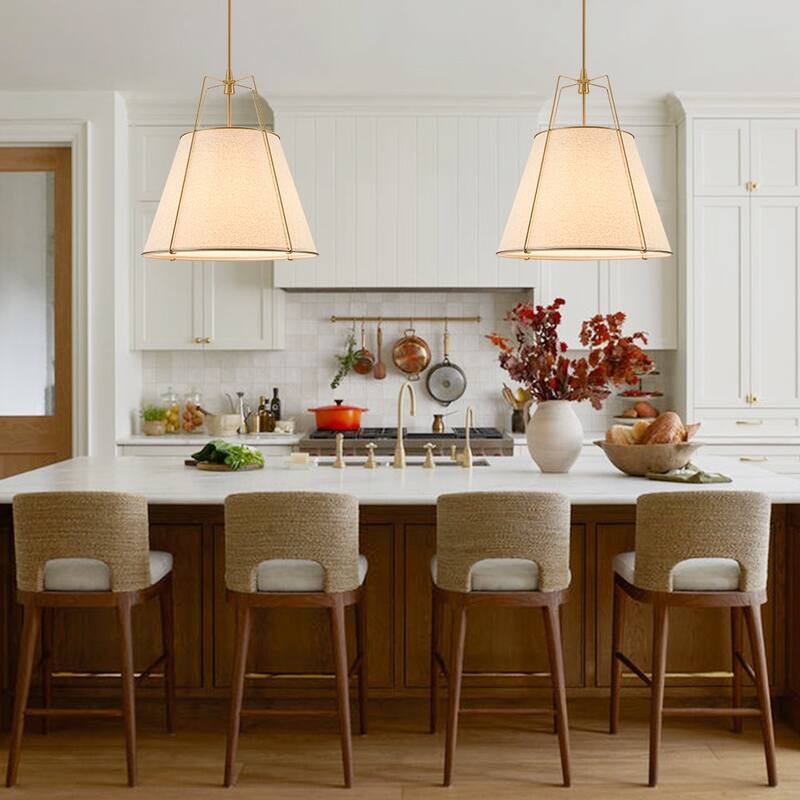 Mid Century 4-Light Conical Ivory Linen Lantern Pendant Ambient Light