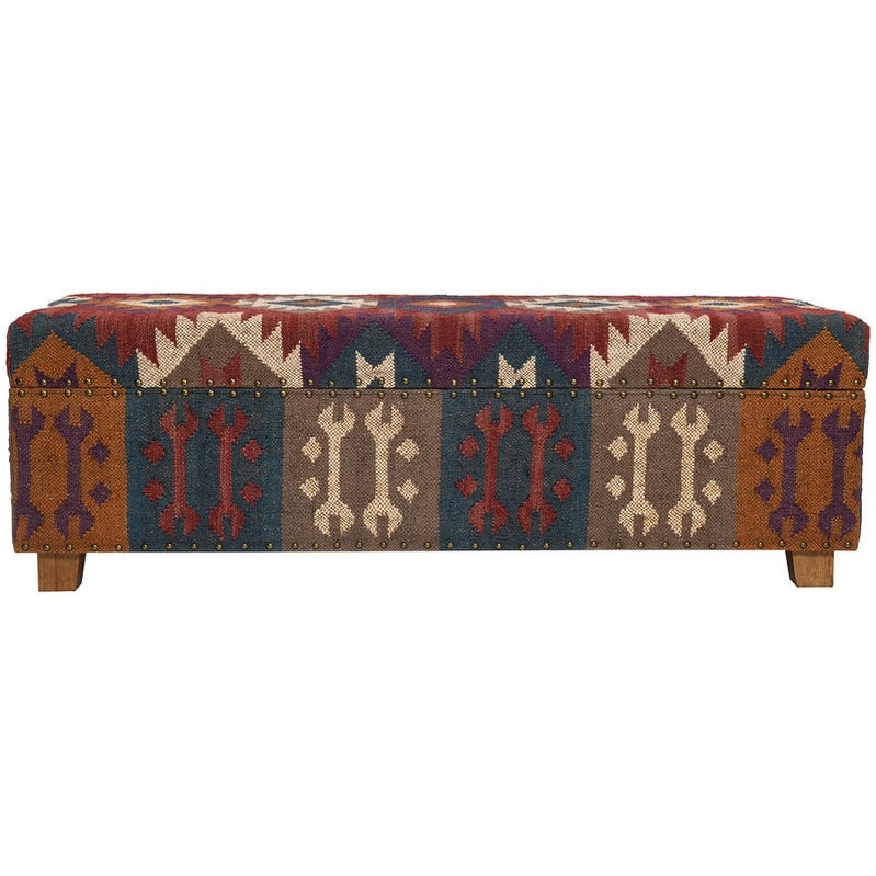 Handmade Kilim Upholstered Storage Bench - Red