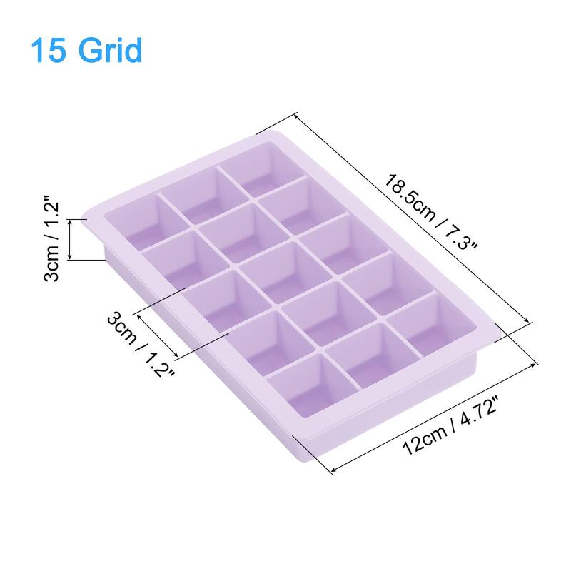 3 Pack Silicone Ice Cube Tray for Freezer 15 Cube Per Tray - Purple