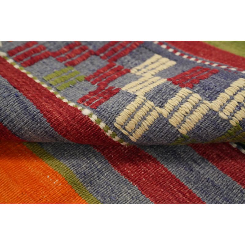 Hand Woven Oriental 100% Wool Carpet Southwestern Tribal Oranges & Rust Kilim Area Rug - 9' 6'' X 5' 10''