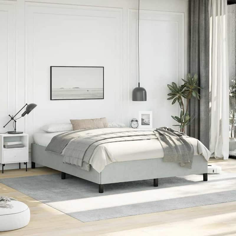 vidaXL Bed Frame, Velvet, No Mattress - Light gray - Queen