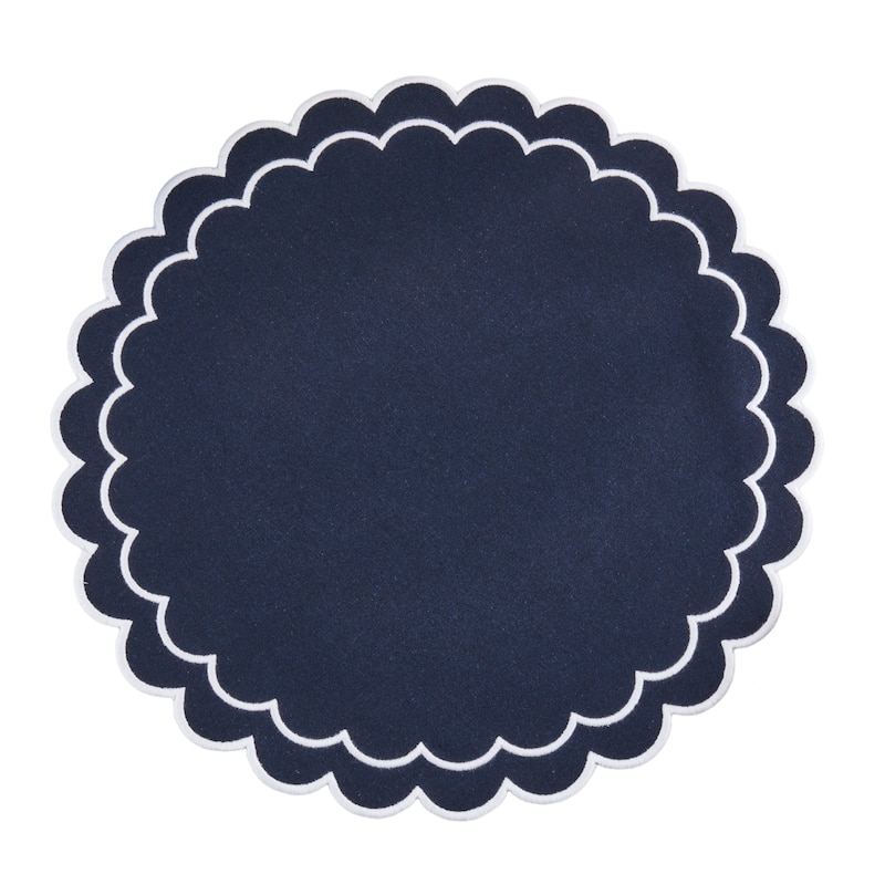 Scalloped Cotton Placemats (Set of 4) - Layered Wavy Edge Round Table Placemats for Dining, Entertaining & Everyday Table, 15" - Set of 4 - 15"x15" - Navy Blue