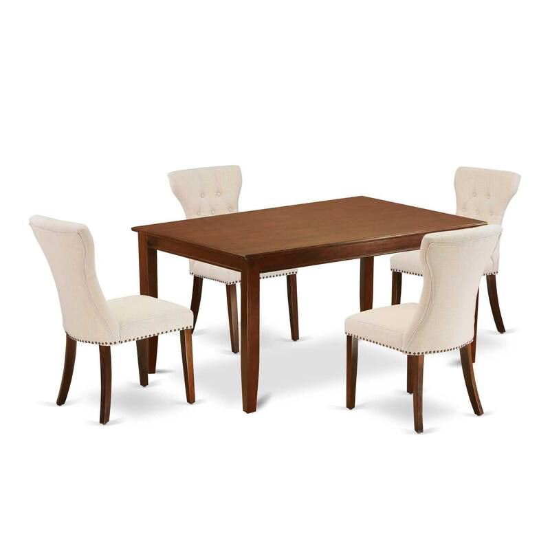 5-Piece Mahogany Finish Solid Wood Top - Rectangular Button Tufted Dining Room Set - Seats 4