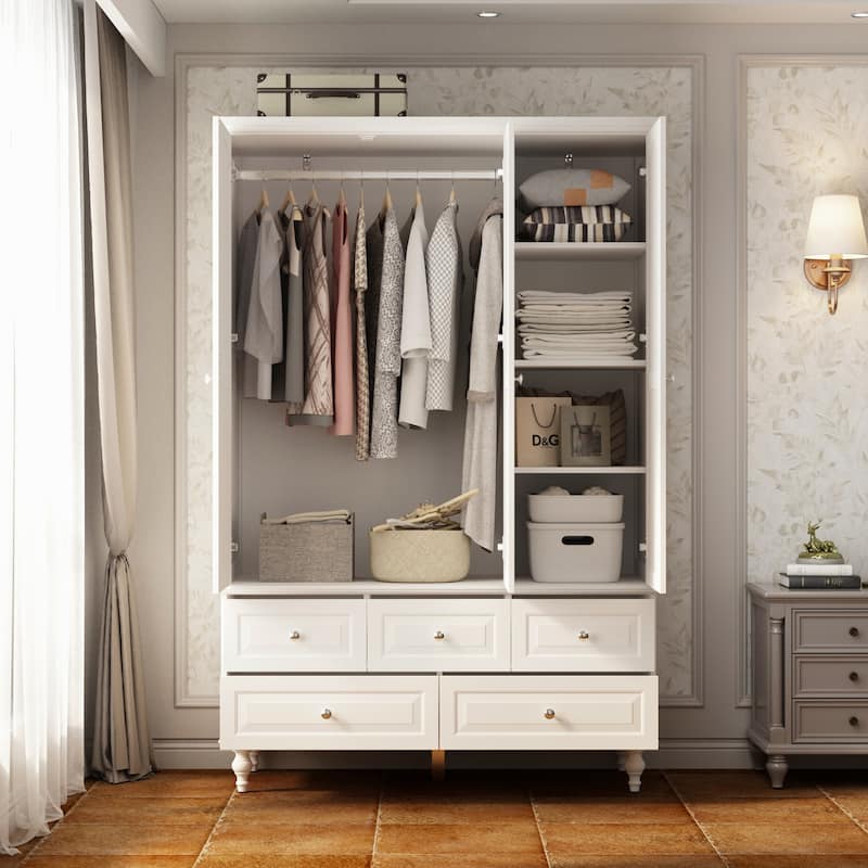 70.9"H White Lacquered Armoires Wardrobes With Mirror Doors