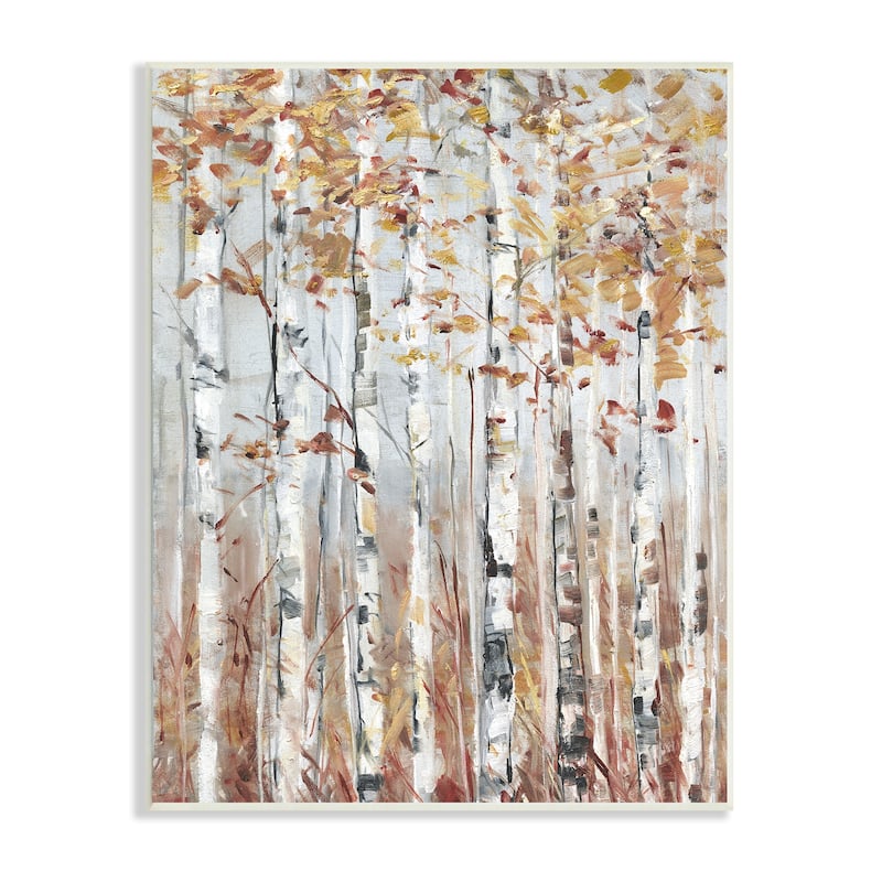 Stupell Autumn Birch Tree Foliage Rustic Forest Landscape Wood Wall Art