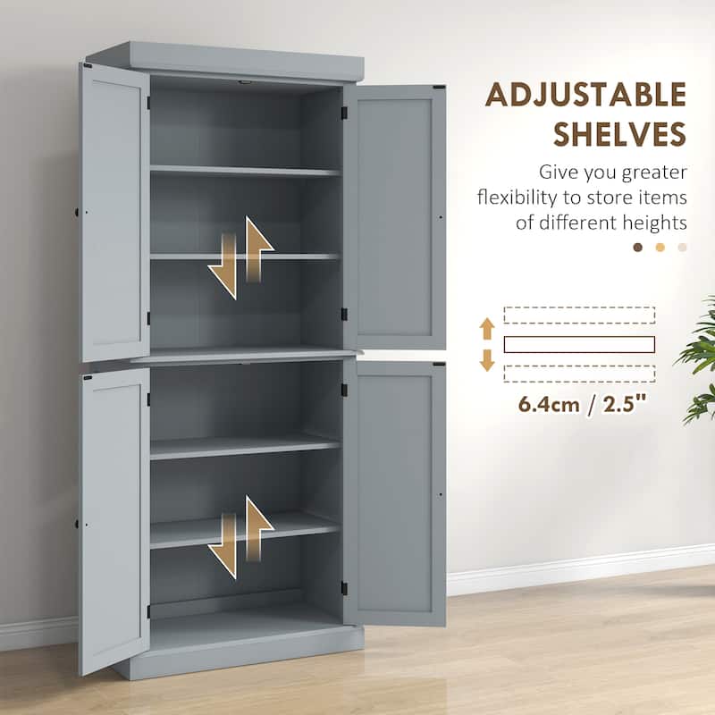 HOMCOM 72.5" Freestanding Kitchen Pantry Cabinet, Tall Storage Cabinet with 4 Doors and 2 Adjustable Shelves for Dining Room