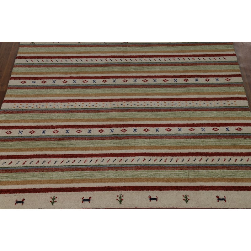 Hand Knotted Oriental 100% Wool Carpet Tribal Animal Pictorial Multi-Colored Gabbeh Area Rug - 7' 7'' X 5' 5''