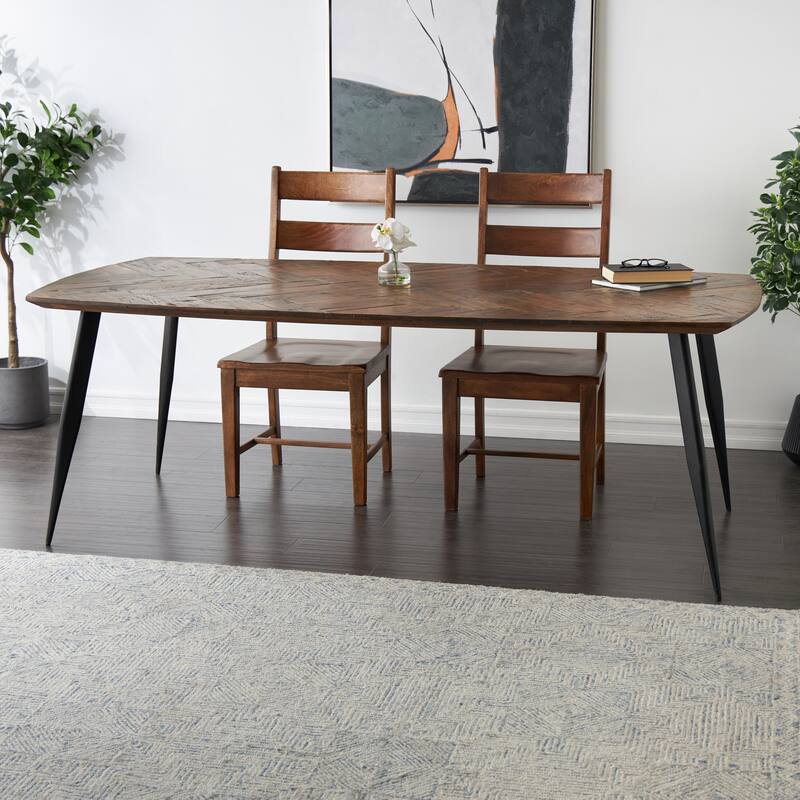 Brown Teak Wood Modern Live Edge Dining Table with Black Metal Legs - Brown