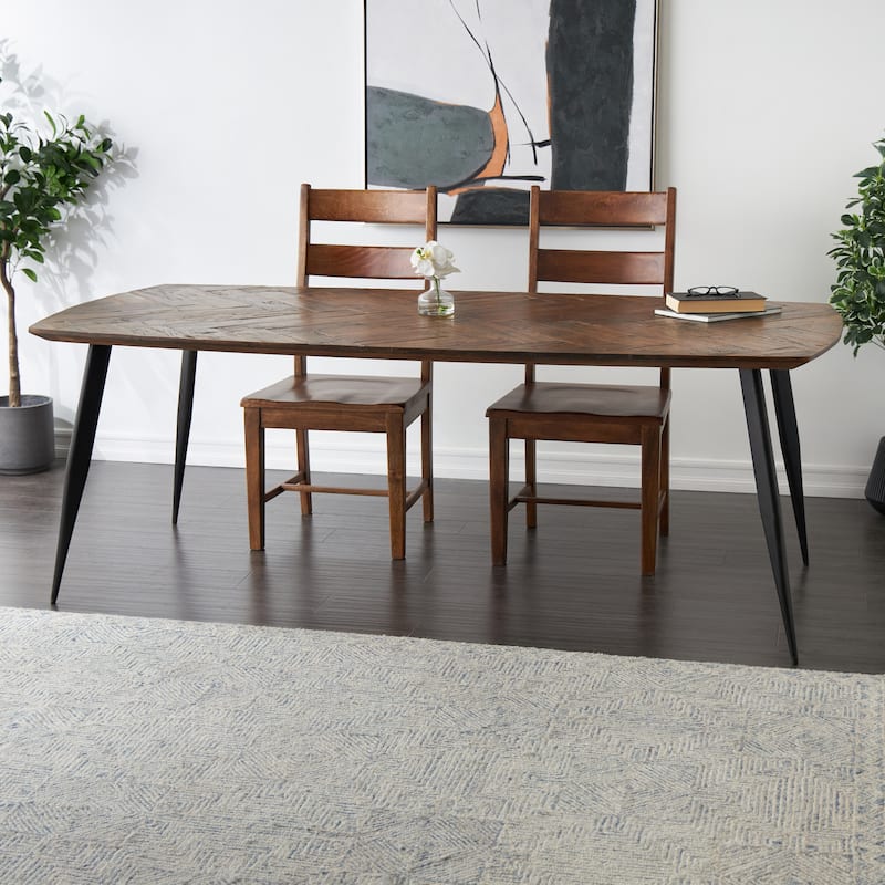 Teak Wood Modern Live Edge Dining Table with Black Metal Legs - Brown - Roche River Decor