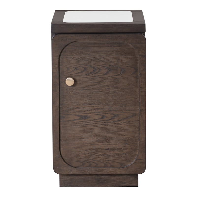 Furniture of America Laria Modern Quartz Stone Top Dark Walnut Side Table with USB Ports