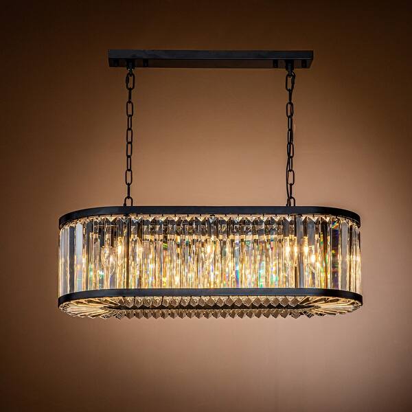 slide 8 of 7, 8-Light Black Finish Modern Chandelier for Dining Room with Wrought Iron And Crystal Accents Matte Black