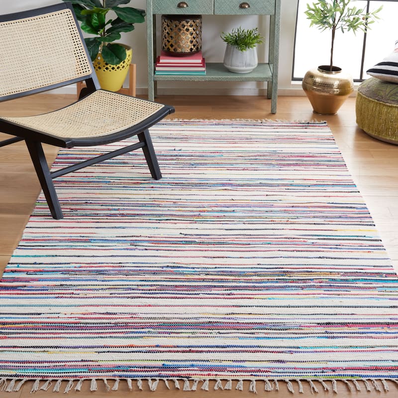 SAFAVIEH Handmade Rag Rug Jakayla with Fringe Casual Stripe - 8' x 10' - Ivory/Multi