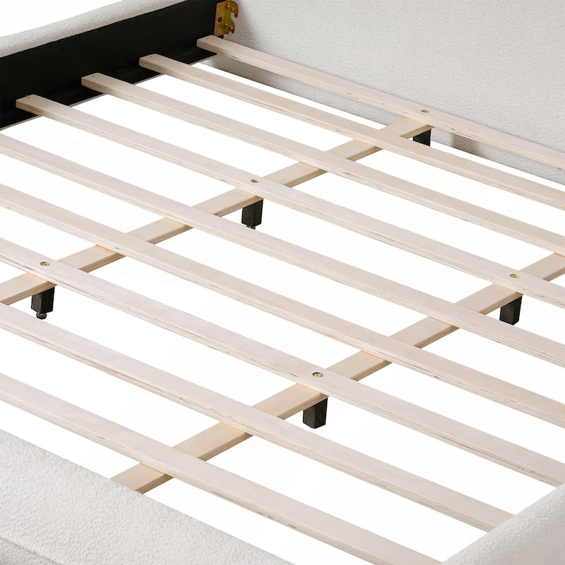 Upholstered Platform Bed with Curve-Shaped Design and Thick Headboard