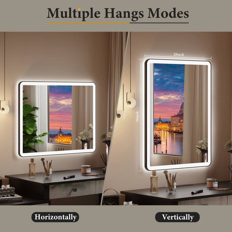 QuivaraView Luxury Aluminum Black Micro-arc Framed bathroom Vanity Wall Mounted LED lighted Mirror