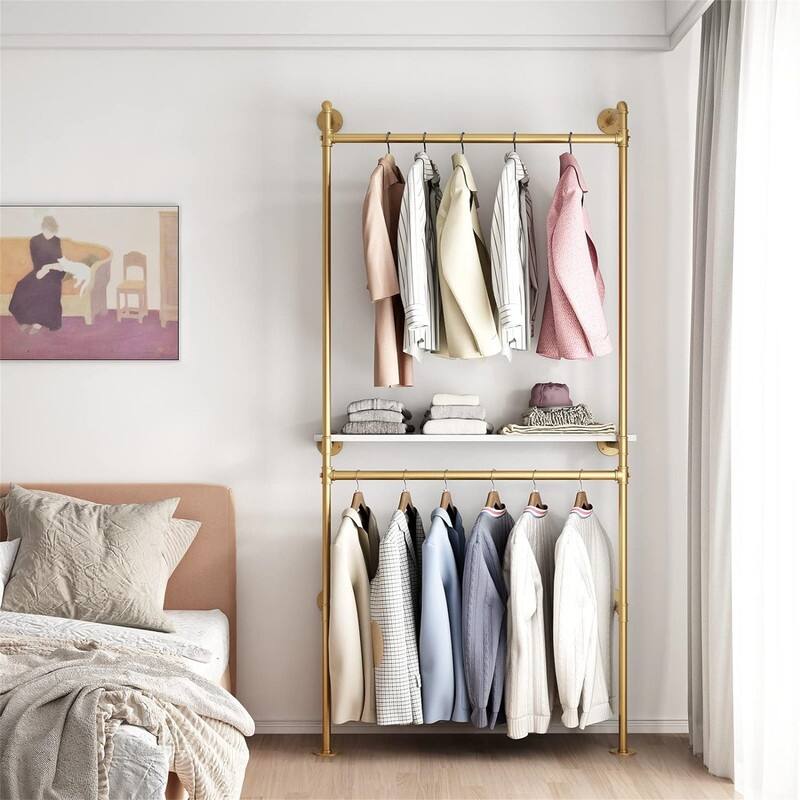 Industrial Pipe Clothing Racks with 2 Tier Shelves