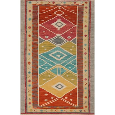 Hand Woven Oriental 100% Wool Carpet Southwestern Tribal Multi-Colored Kilim Area Rug - 12' 3'' X 8' 10''