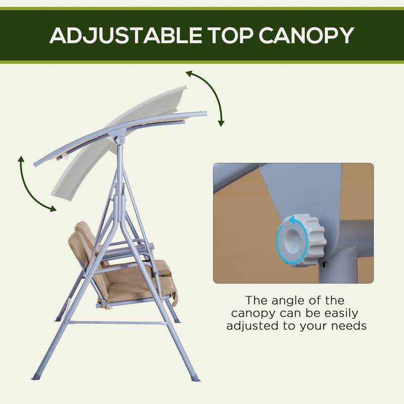 Steel 2-Person Porch Swing with Stand and Canopy - Outdoor Patio Swing with Storage Table and Cup Holders