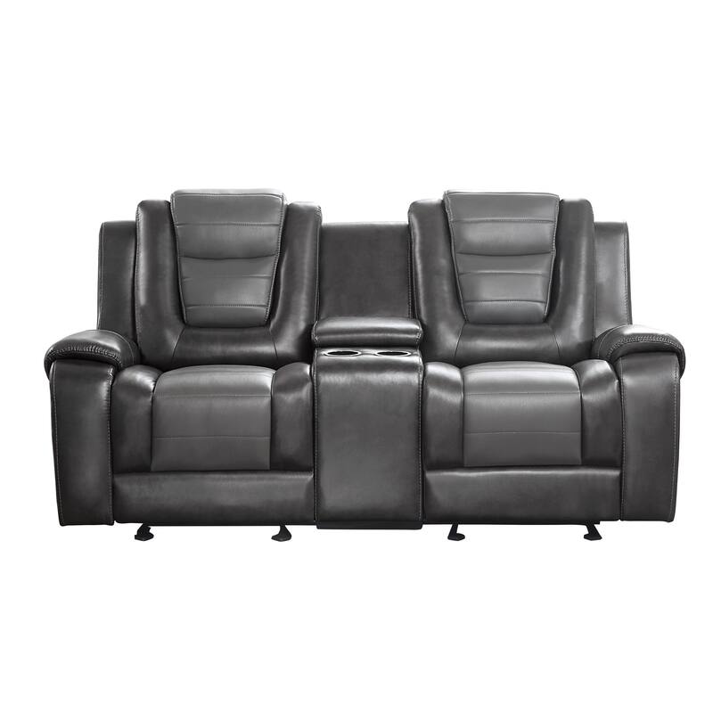 Istro 76 Inch Manual Recliner Loveseat, Cupholder Console Gray Faux Leather