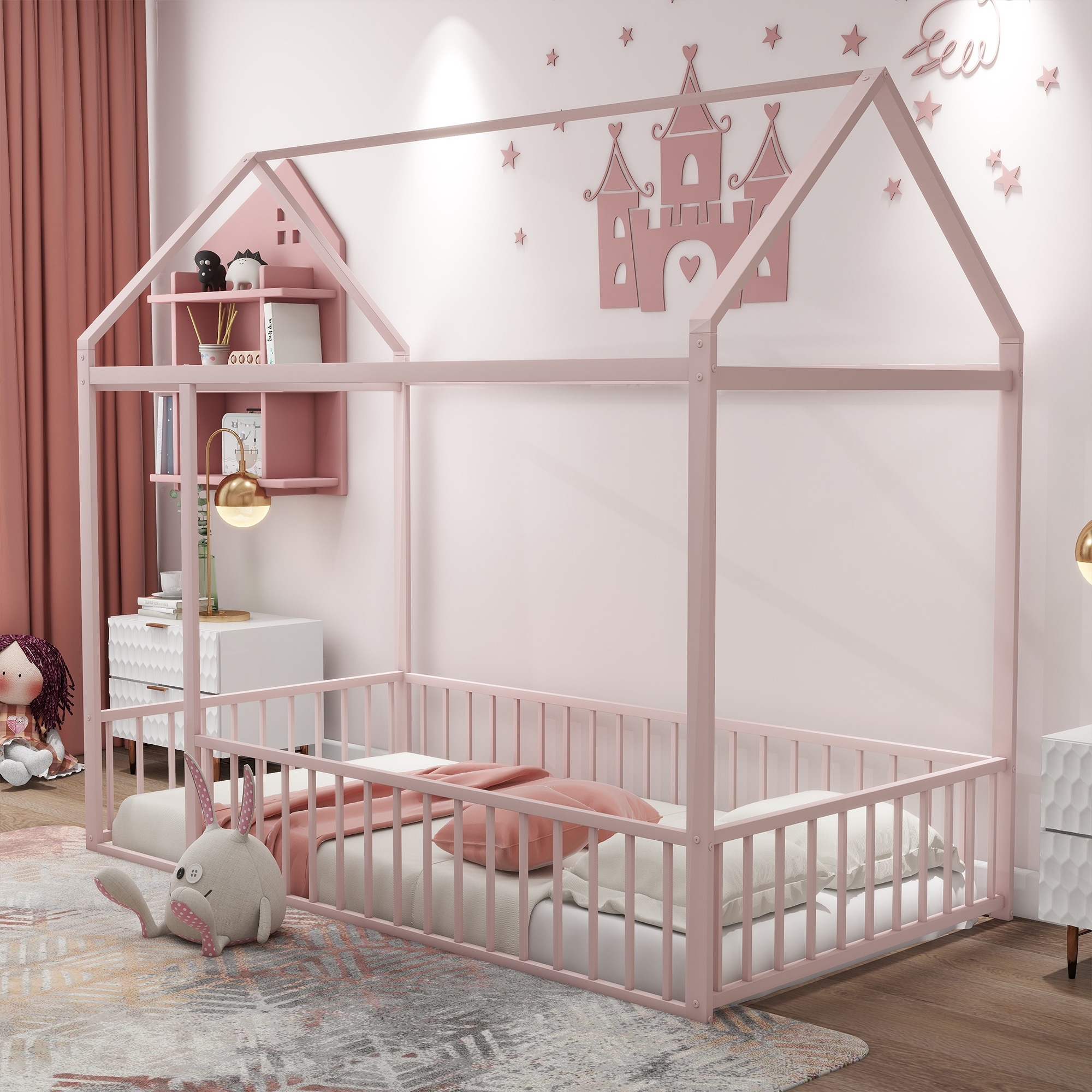 Kids House Bed Twin Montessori Floor Bed with Rails, Metal Double Twin  Platform Bed Frame for 2 Girls Boys, Two Shared Beds,Gold - Bed Bath &  Beyond - 39506400