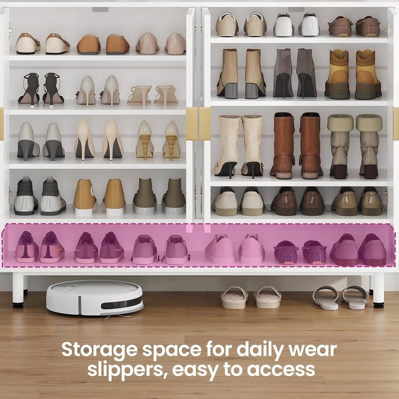 Shoe Storage Cabinet Shoe Organizer 3 Adjustable Shelves Metal Legs