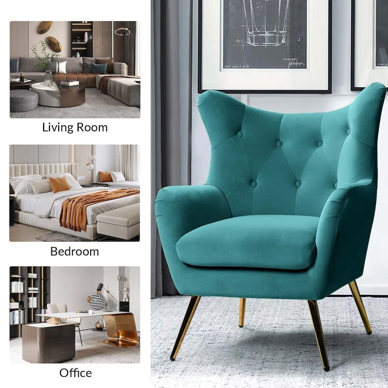 Eusebio Modern Velvet Accent Chair with Tufted Wingback for Living Room Set of 2 by HULALA HOME