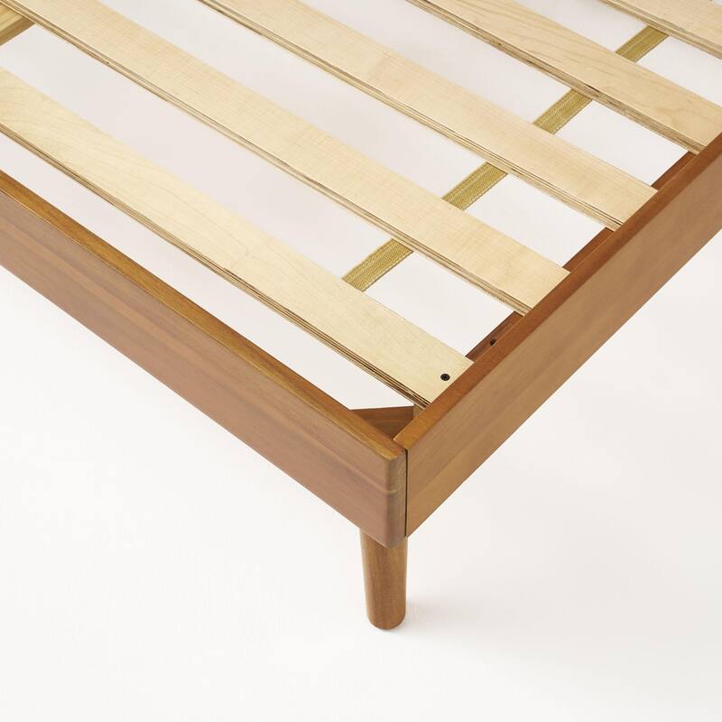 Twin Size Natural Acacia Wood Platform Bed with Mid-Century Modern Design and 600lb Capacity