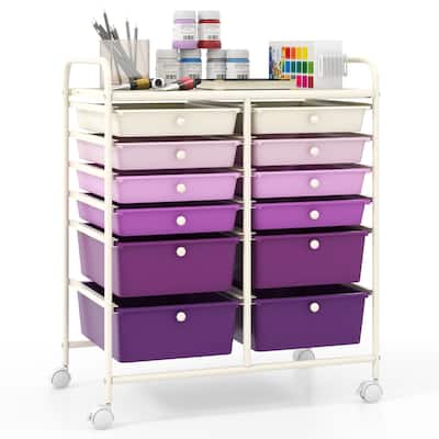 Gymax 12-Drawer Organizer Cart Rolling Storage Cart w/ 2 Sizes Plastic