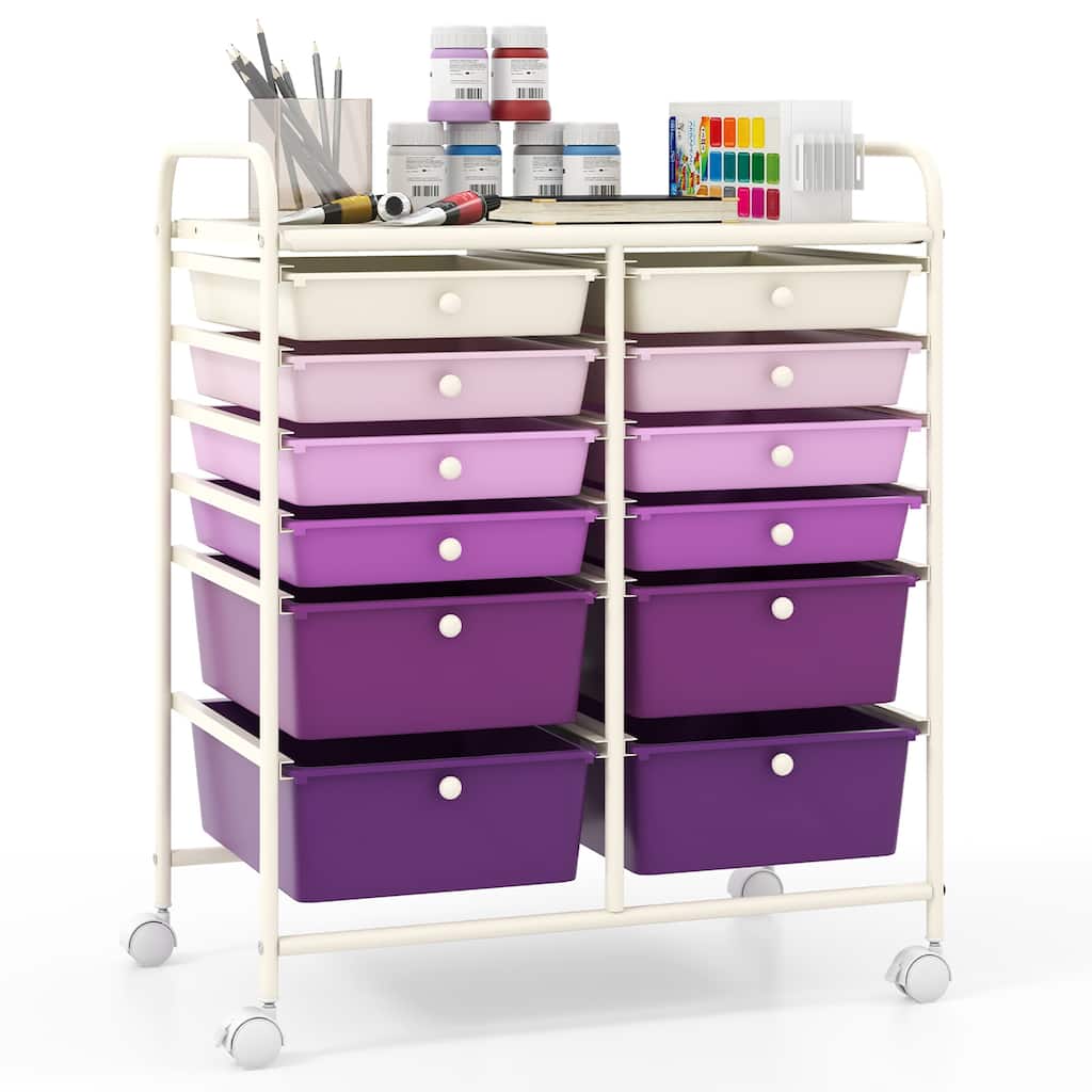 Gymax 12-Drawer Organizer Cart Rolling Storage Cart w/ 2 Sizes Plastic