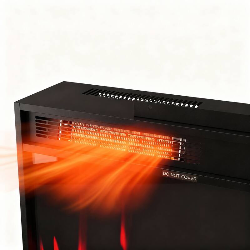 Black Electric Fireplace Insert, 1500W 110V Heater with 12-Color Flame, 5-Level Brightness, High/Low Heat Settings