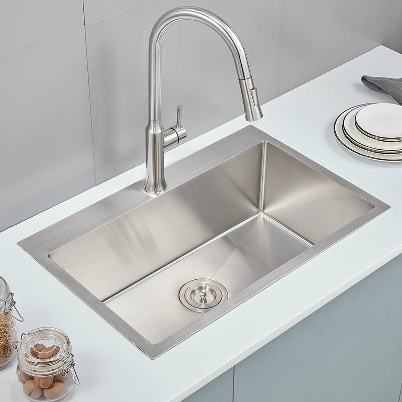 Drop in Kitchen Sink,Stainless Steel Handmade Single Bowl Kitchen Sink